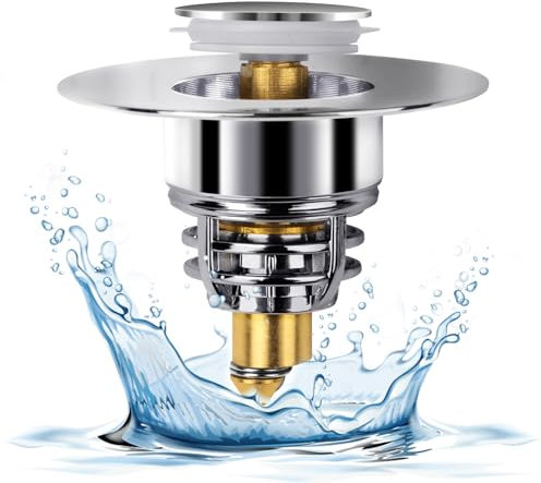 Universal-Waschbeckenstöpsel, Pop-Up-Waschbeckenstöpsel, Edelstahl, Bounce Core Badewannenstopfen, Küchenspüle, Waschbeckenstöpsel mit Abflusssieb für Küche, Bad, Bad, 32–42 mm Abflusslöcher, 1 Stück