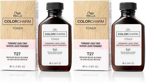 WELLA colorcharm Hair Toner, Neutralize Brass With Liquifuse Technology, T27 Medium Beige Blonde, 1.4 oz (Pack of 2)