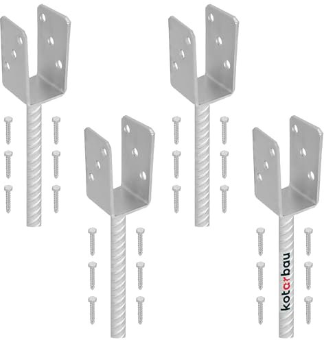 KOTARBAU® 4 x Support De Poteau en U De 51 mm Galvanisé pour Ancrage en Béton | Support Poteau À Enfoncer | Support Poteau Bois | Pied Poteau | Fixation Poteau Bois | Pied De Poteau À Sceller
