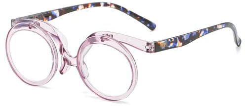 Lanomi Gafas de lectura para mujer y hombre, plegables, de plástico, para maquillarse, ayuda visual, redondas, 90 grados, con fuerza, lila transparente, medium