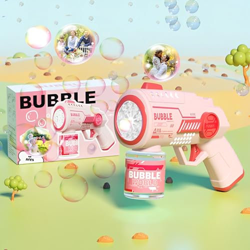 Automatische Seifenblasenpistole, Seifenblasenmaschine für Kinder, mit 100ML Seifenblasenlösung, Aufkleber, Blasenmaschine Blasenspielzeug Geschenk, Outdoor Geschenk für Kinder/Geburtstag/Party, Rosa