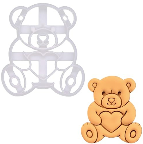 BAKERLOGY Emporte-pièce Ours en peluche avec coeur - Conception détaillée d'emporte-pièces pour la pâtisserie et l'artisanat, adaptée au fondant, à la pâte, à l'argile