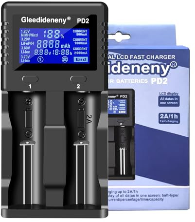 Gleedideneny 18650 Battery Charger, 2 Bay Universal Charger LCD Display for Rechargeable 3.7V 3.8V 3.2V 26650 20700 18650 18350 17670 17500 16340(RCR123) 14500 1.2V AA AAA SC C Size Batteries