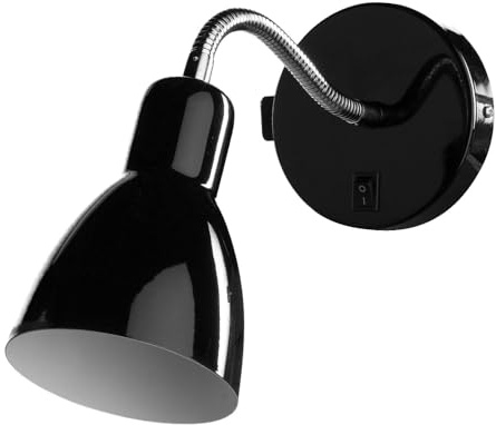 Inomhusvägglampa med läslampa - LED-skrivbord - metall- och svart lampskärm - med kabel