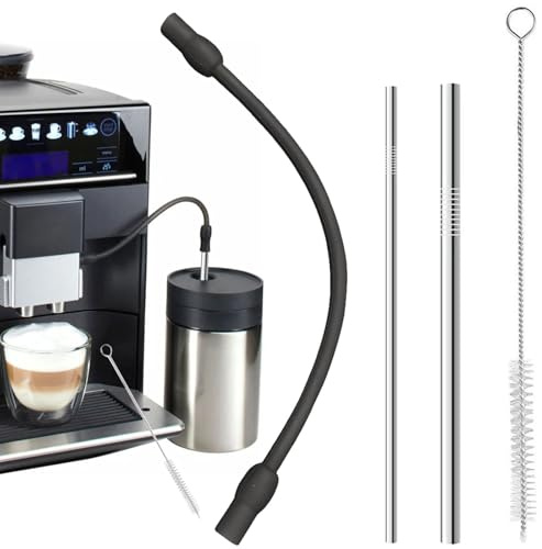 Milchschlauch Set 2 Edelstahles Milchrohr 1 Silikonschlauch mit Reinigungsbürste Kompatibel mit Siemens EQ6/EQ7 Bosch VeroAroma Melitta Caffeo Rostfrei Leicht zu Reinigen für Kaffeevollautomaten