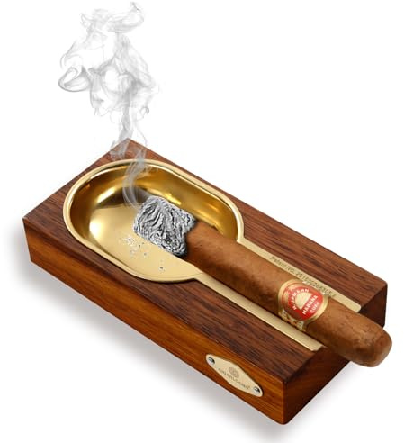 Posacenere per sigari in legno e lega, grande porta sigari, accessori per sigari per esterni e interni, posacenere con supporto per sigari in lega (oro marrone)