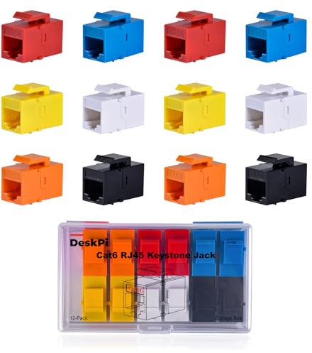 GeeekPi - Conectores Keystone RJ45 Cat6 (12 unidades), varios pines chapados en oro, carcasa ABS
