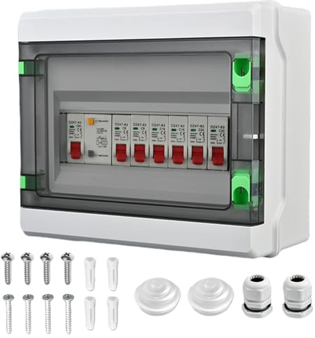 SPORWAY 2 Way Consumer Unit Circuit Breaker: Garage Consumer Unit Circuit Breaker Panel, IP65 Anti-Leakage Fuse Box for Garages Caravans Workshops 40A 30mA RCD 6A+16A (6 WAY)