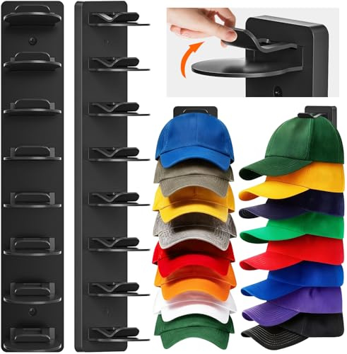 Vocanoe Hat Organizer for Baseball Caps, 2 Pack Hat Rack for Wall Strong Adhesive, Multilayer Hat Storage Holder, Wall Mounted Cap Racks for Closet Door and Bedroom