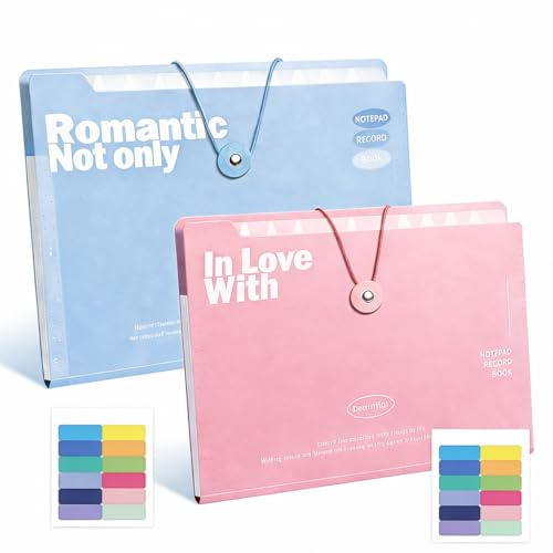 Kievano Carpeta Clasificadora A4 Acordeón, Set de 2 (Rosa y Azul), Porta Documentos Ampliable con 12 Compartimentos y 24 Etiquetas de Colores