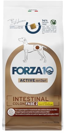 FORZA10 Dog Active Intestinal Colon FASE 2 | Agnello e Sorgo | Alimento Dietetico per Sensibilità Intestinale | Cibo Secco per Cani | Sacco da 10 Kg