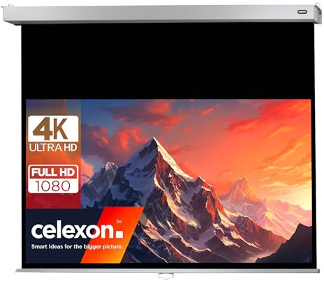 celexon Professional Plus Rollo-Leinwand 135 | 300x169 cm 16:9 | manuell ausziehbare 4K, Full-HD Beamer-Leinwand für Büro-Präsentationen & Heimkino-Projektionen | Wand- & Deckenmontage