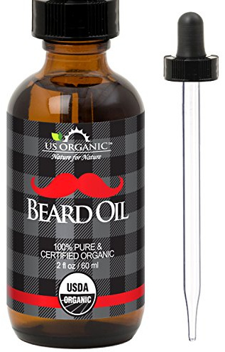 US Organic Beard Oil, 100% Pure, USDA Certified, Softens, shine, moisturizes, Amber Glass Bottle with Eye Dropper, 2 Ounce