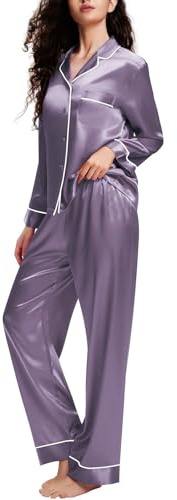 LONXU Women‘s Satin Pajamas Set Gray S