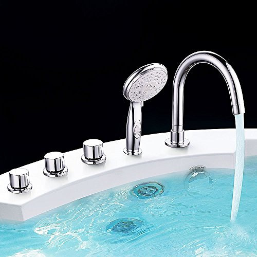 Melko Badewannenarmatur mit Handbrause 5-Loch Wannenrandarmatur Chrom Fliesenrandarmatur Aufsatz-Wasserfall-Badewannenarmatur