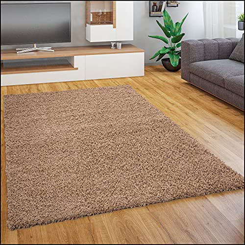 Paco Home Teppich Wohnzimmer Schlafzimmer Hochflor Shaggy Flokati Optik Einfarbiges Design Weich Flauschig Moderne Deko, Grösse:70x250 cm, Farbe:Beige
