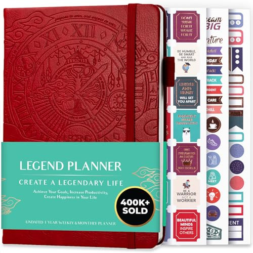 Legend Planner – Weekly & Monthly Life Planner to Hit Your Goals & Live Happier. Organizer Notebook & Productivity Journal. A5 (Red)