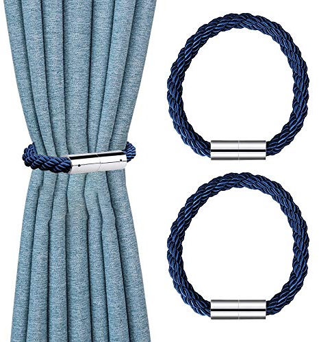 HSTYAIG Magnetische Vorhang Raffhalter Vorhang Clips Seil Rückwärtige Vorhang Halter Schnallen Vorhang Binder Gardinenhalter für Haus Dekoration 2 Stück (Blau)