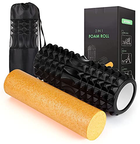 Standard Faszienrolle, 2 in 1 Schaumstoffrollen Sets, Massageroller für das Faszien-training und Triggerpunkt-Massage Indoor & Outdoor, Gymnastikrolle zur Massage in Rücken, Nacken, Beine