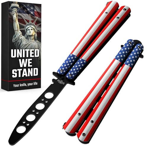 Butterfly Knife - Balisong Trainer - American Practice Butterfly Trainer with Sure Spring Latch - Balisong Knives NOT Real NOT Sharp Blade - Full Stainless Steel Fake Dull Trick CSGO Fidget Toy K14 U