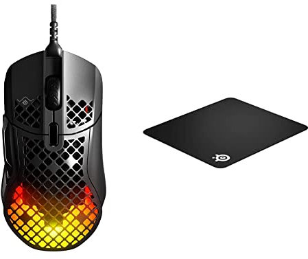 SteelSeries Aerox 5 Gaming-Maus – Ultraleichte 66 g – 9 programmierbare Tasten – Wasserbeständig nach IP54 – PC/MAC – FPS, MOBA, Battle Royale, MMOs, RPGs & QcK+ - Gaming-Mauspad - Stoff - Schwarz