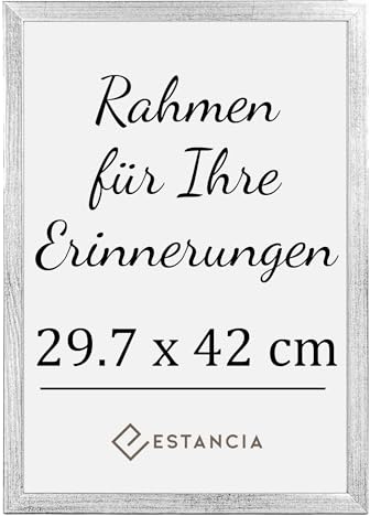 Estancia Cornice Argento in Legno 29,7x42 cm (A3) con Vetro Plexi Infrangibile | Cornice Moderna Portafoto Din A3