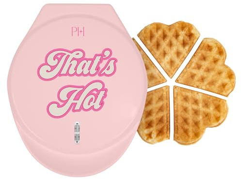 Paris Hilton Heart Waffle Maker, Makes 5 Mini Heart Shaped Waffles or 1 Individual Waffle, Easy to Clean 6 Nonstick Plates, Made without PFAS or PFOA, Electric Waffle Iron, Pink
