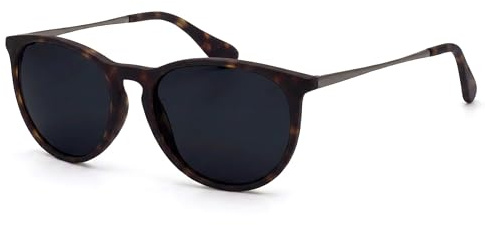 La Optica B.L.M. Occhiali da sole con protezione UV 400, unisex, vintage, rotondi, montatura Leo gommata (lenti: grigio)