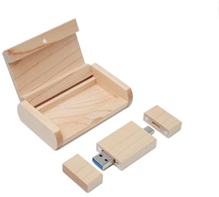 Yaxiny Maple Wood Box USB 3.0 Flash Drive 32 GB, OTG USB Pen Drive, tipo C Memoria USB para smartphone USB A+USB C Android