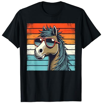 Caballo retro con gafas de sol para hombres, mujeres y niños, caballo divertido Camiseta
