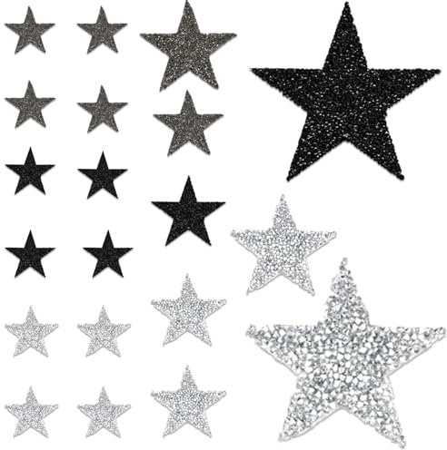 20 Stück Sterne Zum Aufbügeln, Sterne Bügelbilder Fünfzackige Sternform Bügelbild Selbst Gestalten Langlebig Bügelbilder für Textilien und Sterne zum Aufbügeln Aufbügelflicken