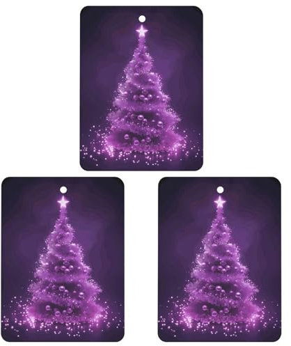 Lot de 3 désodorisants carrés à suspendre pour voiture Motif sapin de Noël Violet