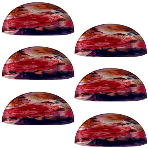 VAPOKF 6 Pcs Shell Cup Handles, Semi Circle Drawer Knobs Pulls Handles Used for Bedroom Dresser Cabinet Cupboard Kitchen Door, Dark Red Blue Paint