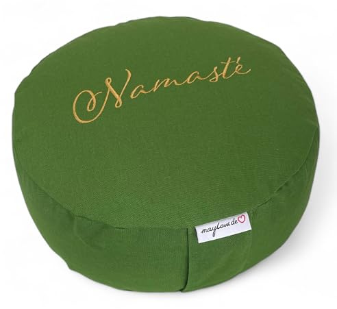 maylow yoga med hjärta® högkvalitativ meditationskudde yoga mat broderi Namasté överdrag tvättbar inre kudde boveteskålar Ø 33 cm H: 15 cm (personalisering enligt önskemål) (Namasté Olive)