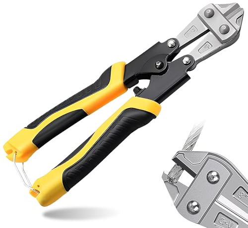 Mini Bolzenschneider, 220 mm Drahtschneider Klein Bolzenschneider 8 Zoll Professionelle Bolzenschere mit gehärteten Backen Gummigriff Bolt Cutter mit Sicherheitsschloss für Kabel Kette Schrauben