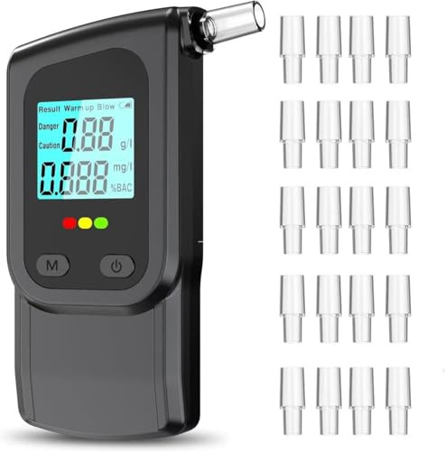 Breathalyzer for Alcohol, Alcohol Breath Tester, Portable Alcohol Tester with 20 Mouthpieces & Digital Blue LCD Display for Personal Home Use Black