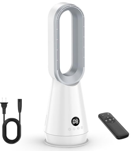 WIWOLER Ventilateur Colonne Sans Pales 55CM avec Télécommande | Ventilateur Tour Silencieux avec 8 Vitesses, Moteur Brushless, Rotation Horizontale de 80°, Minuterie 9H, Pour Chambre Bureau
