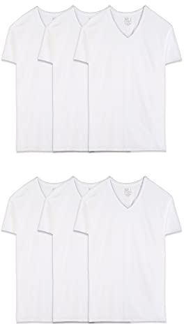 Fruit of the Loom mens Stay Tucked V-neck T-shirt T Shirt, Classic Fit - White 6 Pack, Large US