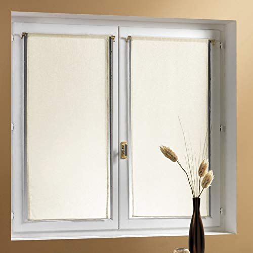 HomeMaison 813205 Coppia di Tende a Vetro Dritta in stamigna e Poliestere, 60 cm, Colore: Avorio