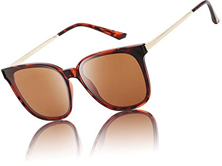 DUCO Sonnenbrille für Damen Polarisiert Sonnenbrille mit UV400 Schutz Vintage Klassisch Runde Metall Rahmen Leichtgewicht Übergroß Sonnenbrillen W016 (Hawksbill Schildkröte)