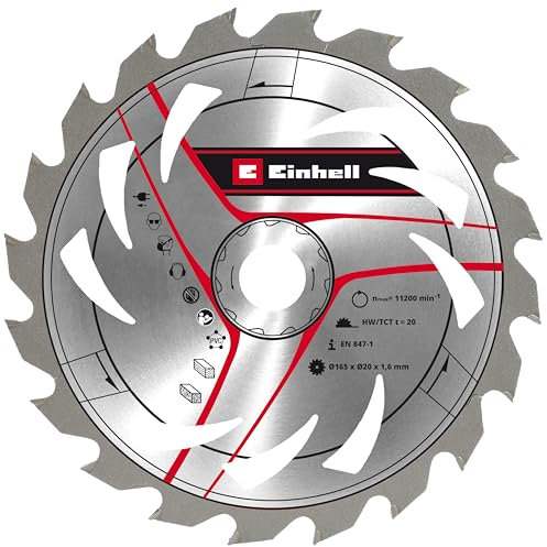 Original Einhell Kreissägeblatt 165x20 (Sägen-Zubehör, Ø 165 mm, Aufnahme 20 mm, 20 geschränkte Zähne, Schnittbreite 1,6 mm, für Handkreissägen & Tauchsägen)