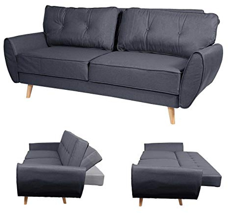 Mendler 3er-Sofa HWC-J19 Schlaffunktion 203cm - Stoff/Textil anthrazit