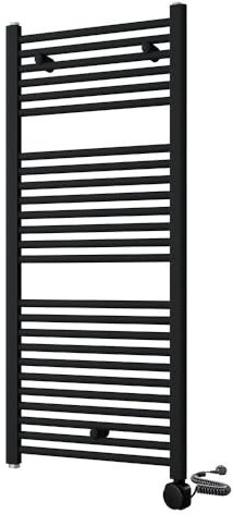 Kibath, Asciugamani radiatore elettrico, tubi in acciaio con finitura laccata nera opaca 1200x500 con termostato facile da usare