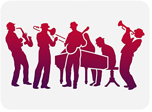 FINGERINSPIRE Jazz Band Stencil 29.7x21cm Reusable Orchestra Drawing Stencil for Painting on Wall, Wood, Furniture, Fabric and Paper