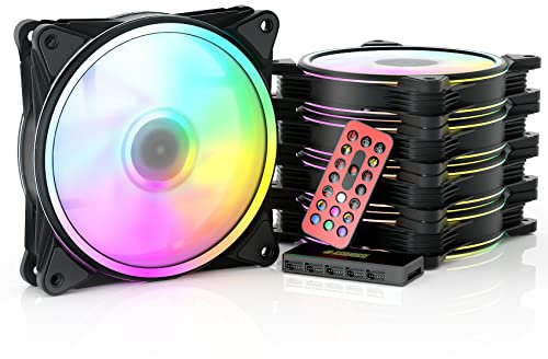 AsiaHorse PC 120MM RGB Lüfter, ARGB Gehäuselüfter mit Hub-Steuerung, 4 Rangen CPU Gehäuse Lüfter mit 24 Adressierbare LED, Computer Cooler Fan für Mainboard Aura Sync, 1500RPM, Schwarz, 5PACK