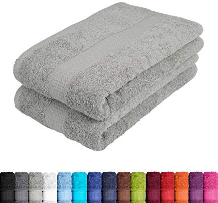 BaSaTex Frottier Saunatücher XXL 80x200 cm | 2er Pack Badetuch 100% Baumwolle | 2X Saunatuch | Strandtuch in Silber