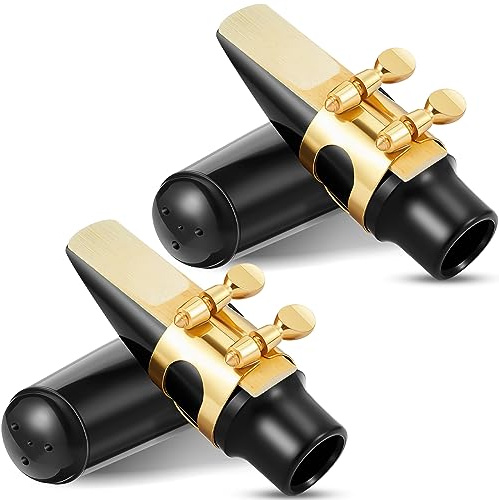 Fiada 2 Set Alto Sax Mouthpiece Kit Include 2 Gold Saxophone Mouthpieces 2 Reeds 2 Plastic Caps 2 Sax Ligatures for Prolonged Usage or Replacement for Professional Player or Music Enthusiast