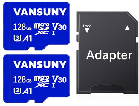 Vansuny Micro SD Karte 128GB 2 Stück Speicherkarte Micro SD 128GB 2er Pack mit SD Adapter Bis zu 95 MB/s Lesegeschwindigkeit (UHS-I, U3, A1, V30, C10, 4K UHD microSDXC)