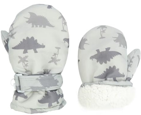 FORUHOO Kinder Handschuhe Wasserdicht mit Fleece Fäustlinge für Unisex Baby Winter(Kurz: Dinosaurier Eisengrau,2)