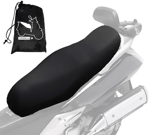 Auto Accessori Lupex - Coprisella Universale impermeabile taglia XL 95x48 cm, materiale PU similpelle, telo sella adattabile Scooter e Moto, colore nero, con borsa, disponibile anche M L Maxi